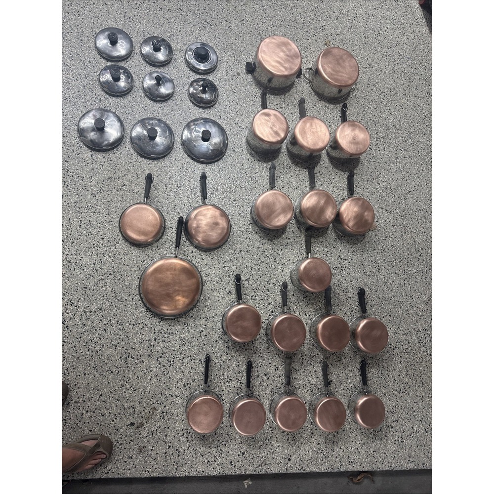 30 Piece Set REVERE WARE COPPER BOTTOM Pots-Pans-Lids Pre/Post 1968 Cleaned EUC!